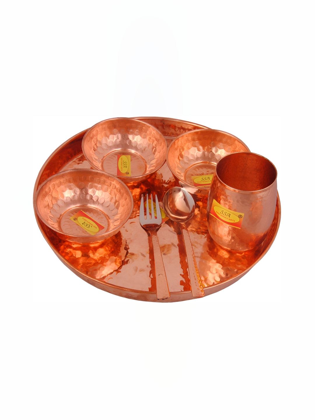 Shivshakti Arts 100%Pure Copper Hammered Designer Solid Copper 7 Piece Dinner Set