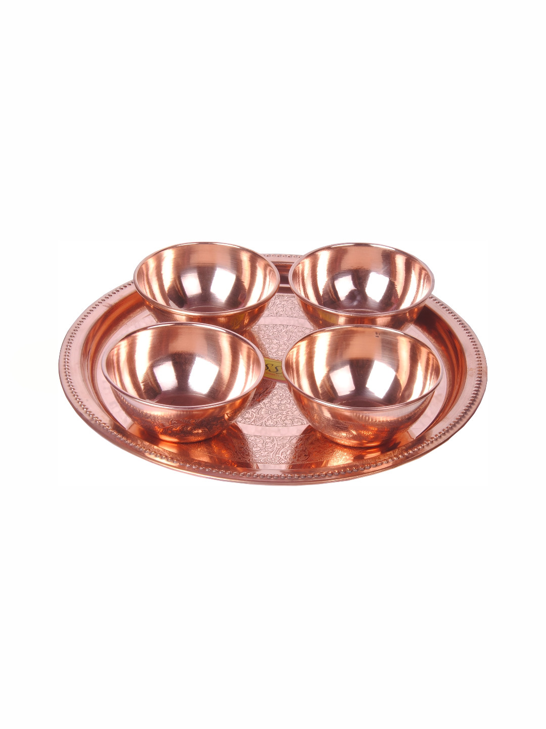 Shivshakti Arts Brown Floral Copper 5 Piece Dinner Set