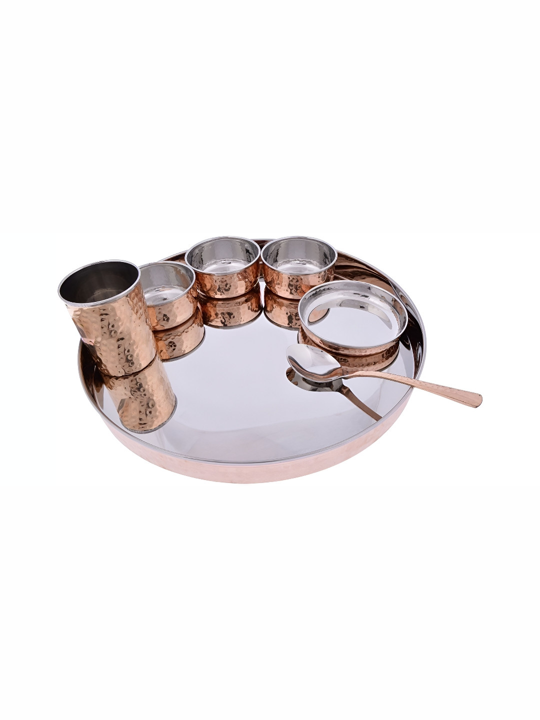 Shivshakti Arts Brown Solid Copper Easy to Clean 7 Piece Dinner Set