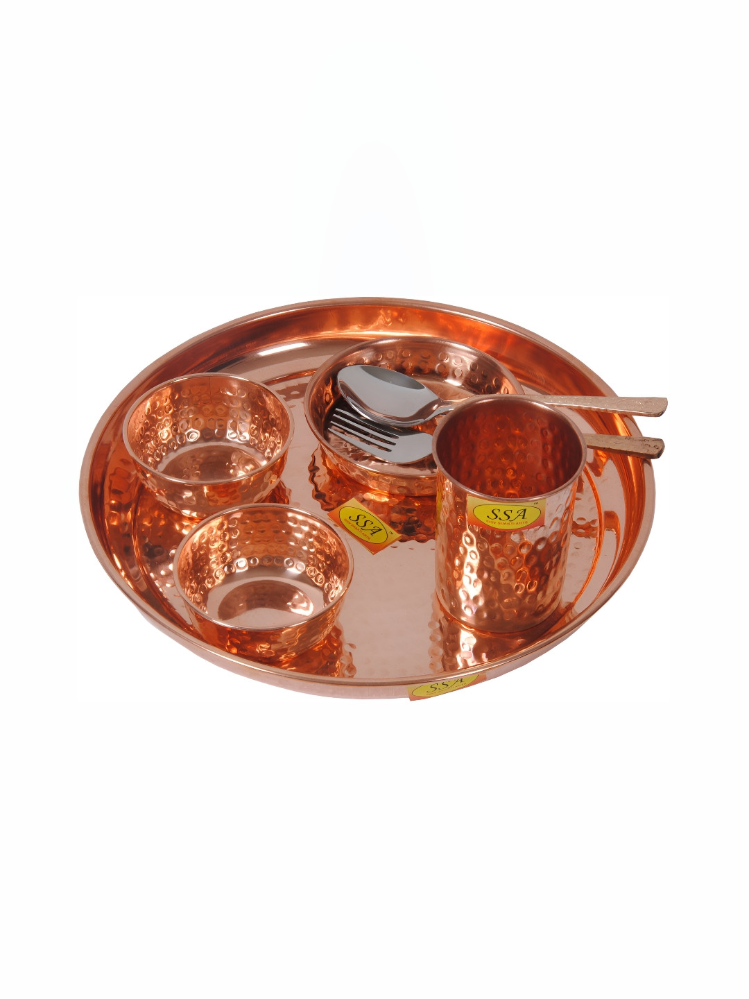 Shivshakti Arts Copper Hammered Traditional Design Brown Solid 7 Piece Dinner Set