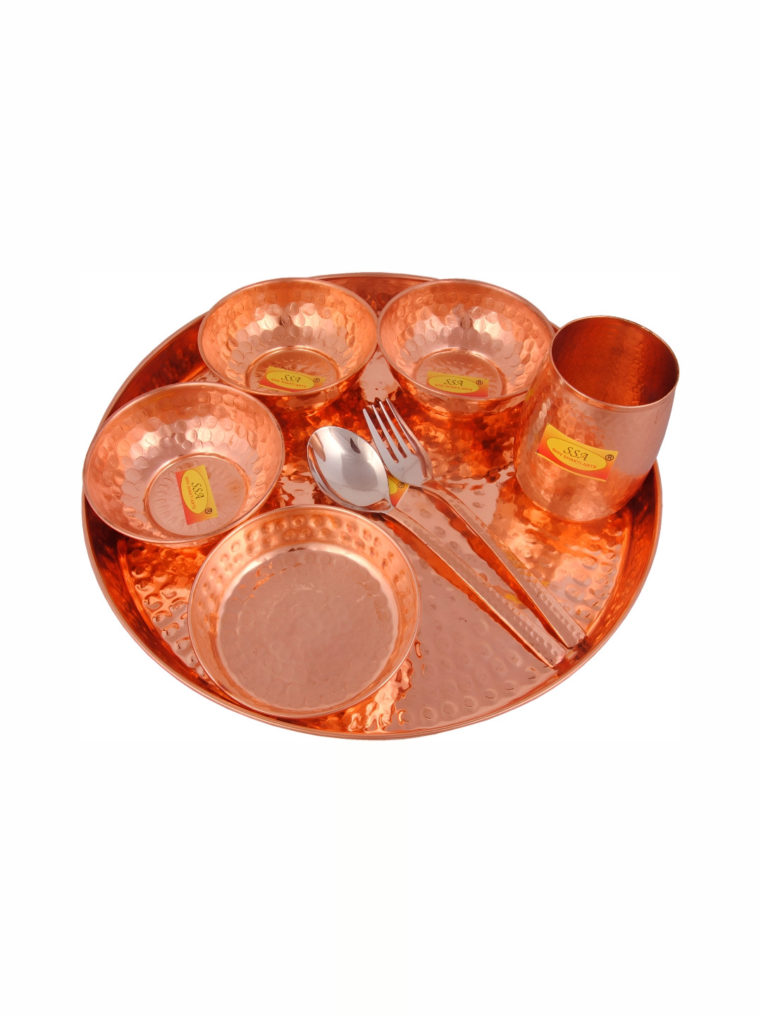 Shivshakti Arts Hammered Designe Solid Copper 8 Piece Dinner Set