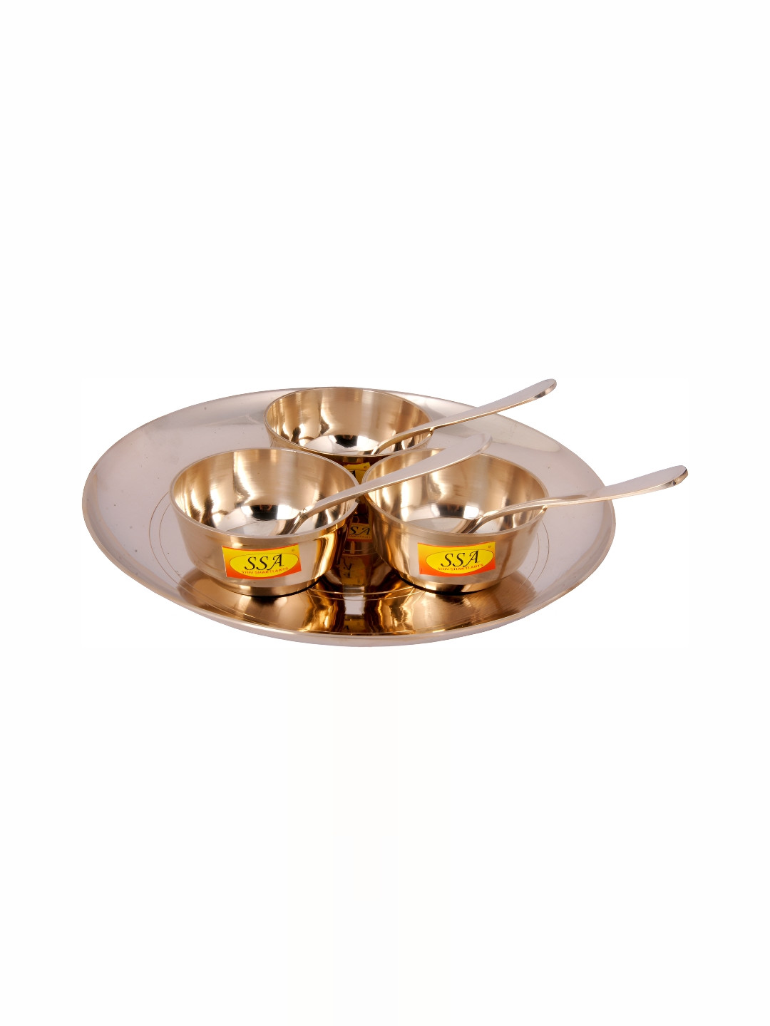 Shivshakti Arts Curved Luxury Design Gold Solid Metal 7 Piece Dinner Set