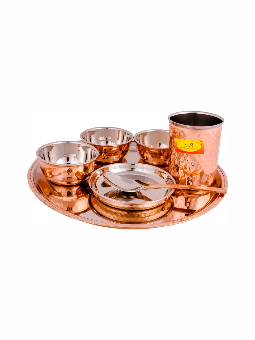 Shivshakti Arts Brown Solid Copper 7 Piece Dinner Set