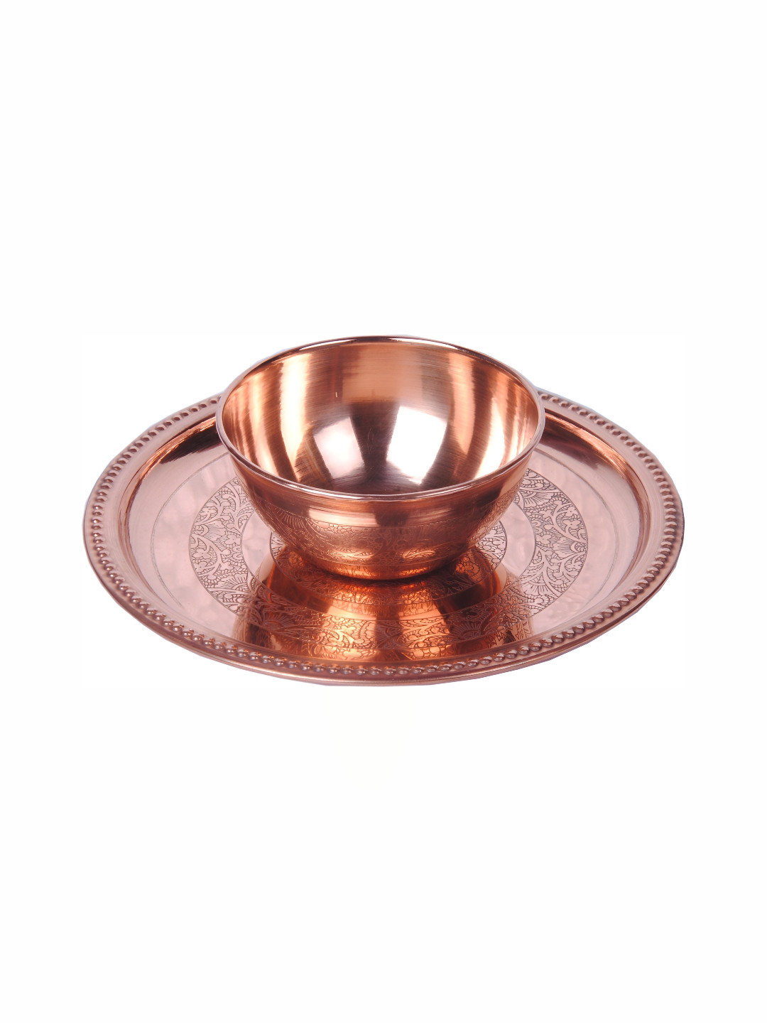Shivshakti Arts Brown Floral Copper Easy to Clean 2 Piece Dinner Set
