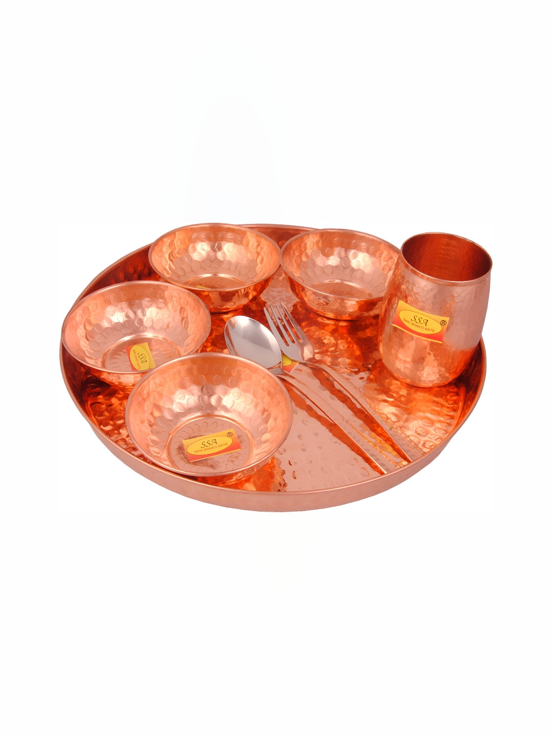 Shivshakti Arts Hammered Designer Copper Solid Copper Easy to Clean 8 Piece Dinner Set