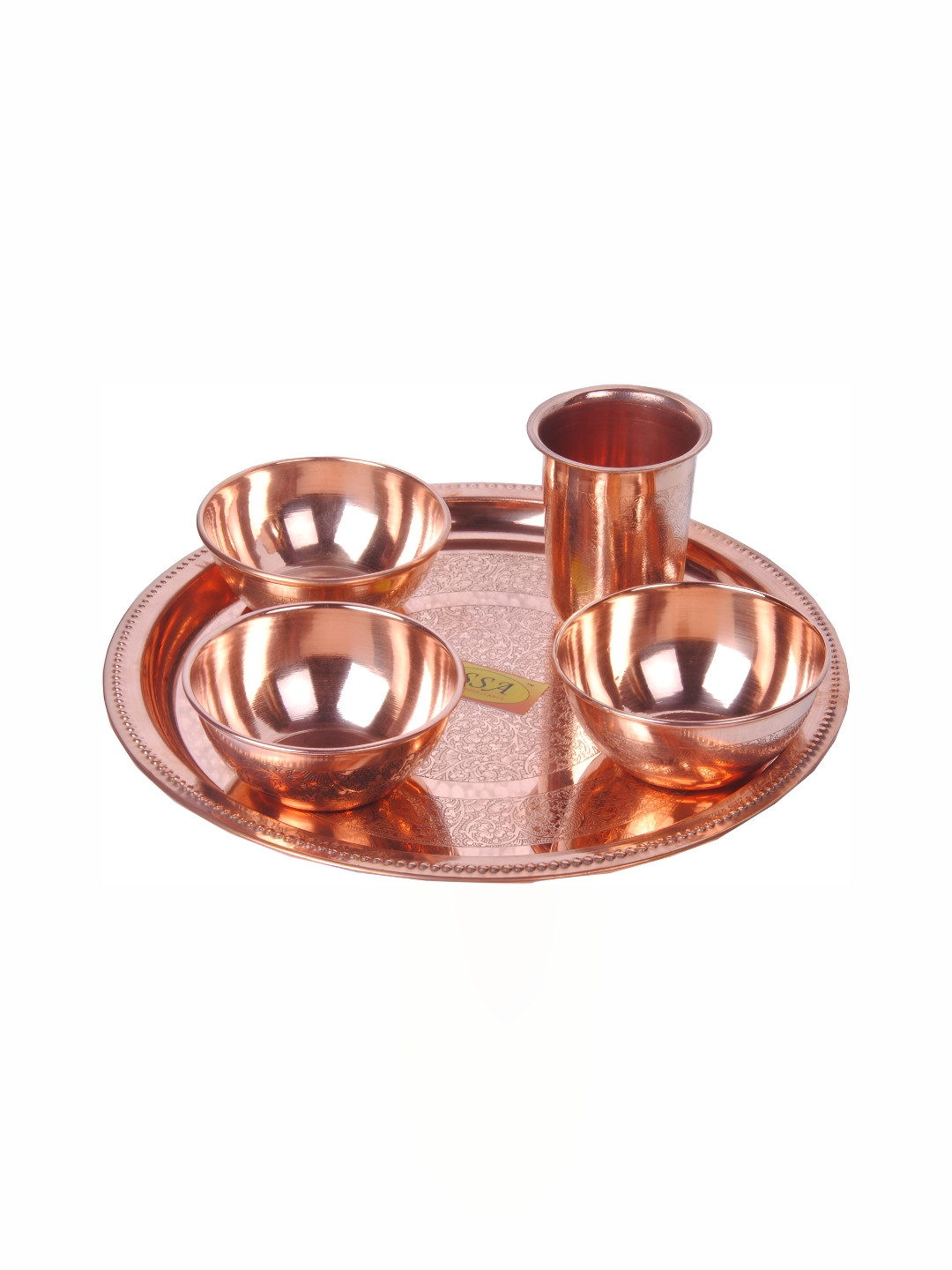 Shivshakti Arts Brown Floral Copper 5 Piece Dinner Set