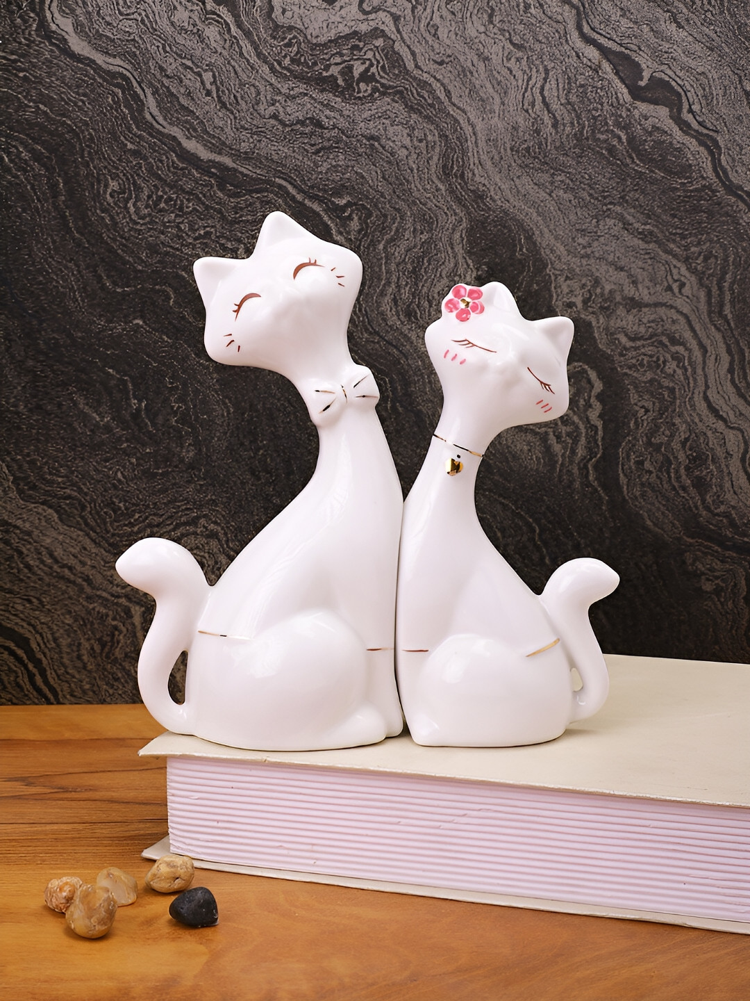 TAYHAA Kitten Duo White Ceramic Glossy Living Room Set of 2 Small Showpieces - 2.4 Inches