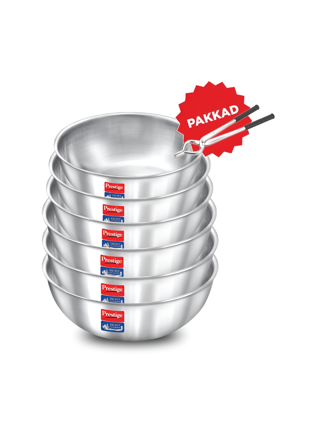 Prestige Silver-Toned 6 Pieces Tri-Ply Stainless Steel Induction Base Tasla Kadhai