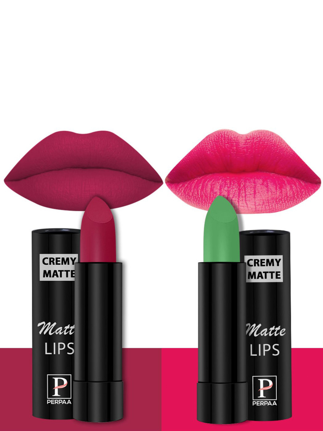 PERPAA Set of 2 Cremy Matte Long Lasting Lipsticks 3.5g Each - Natural Pink + Ruby Pink