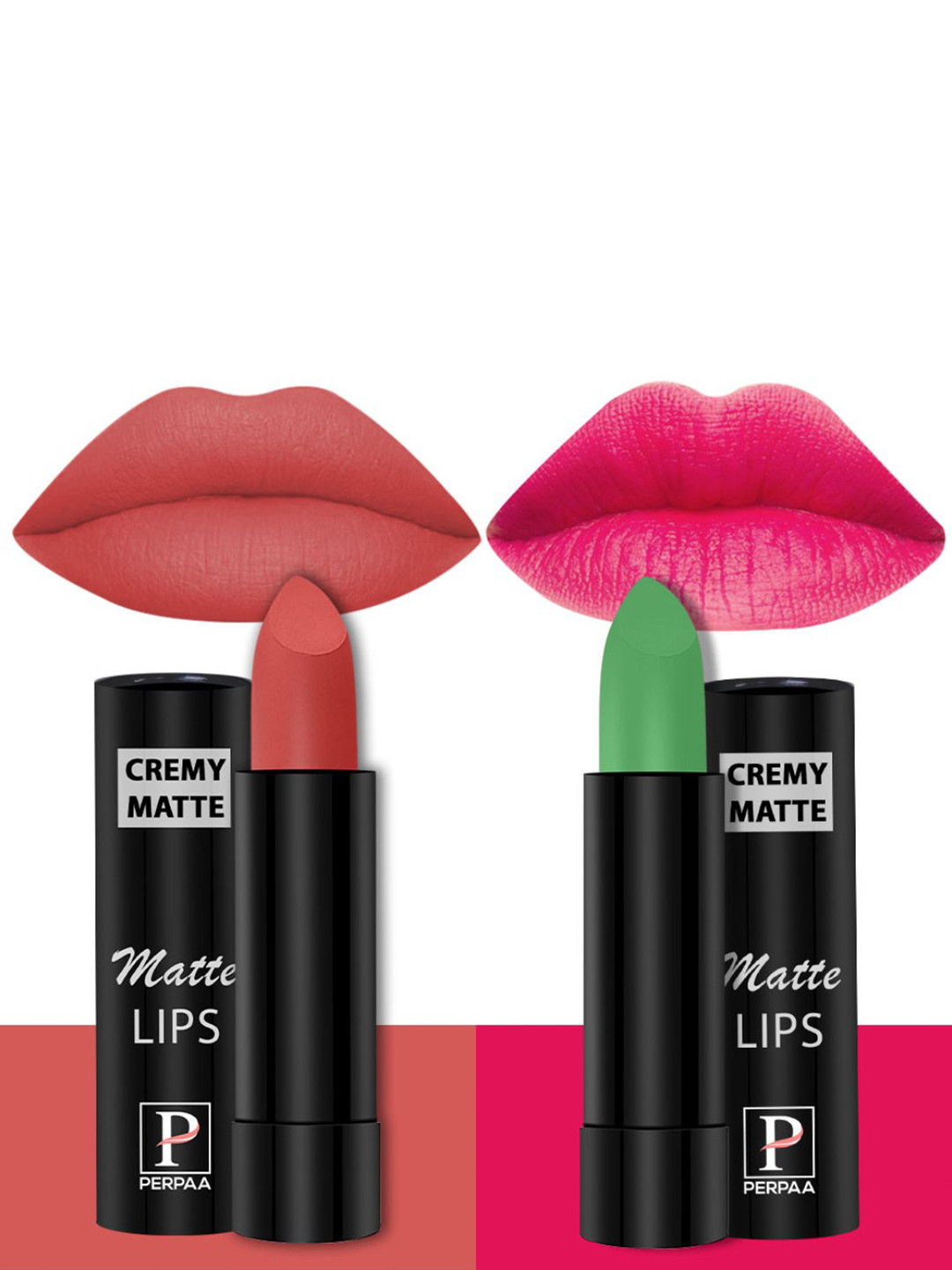 PERPAA Set of 2 Cremy Matte Long Lasting Lipsticks 3.5g Each - Natural Pink + Light Orange