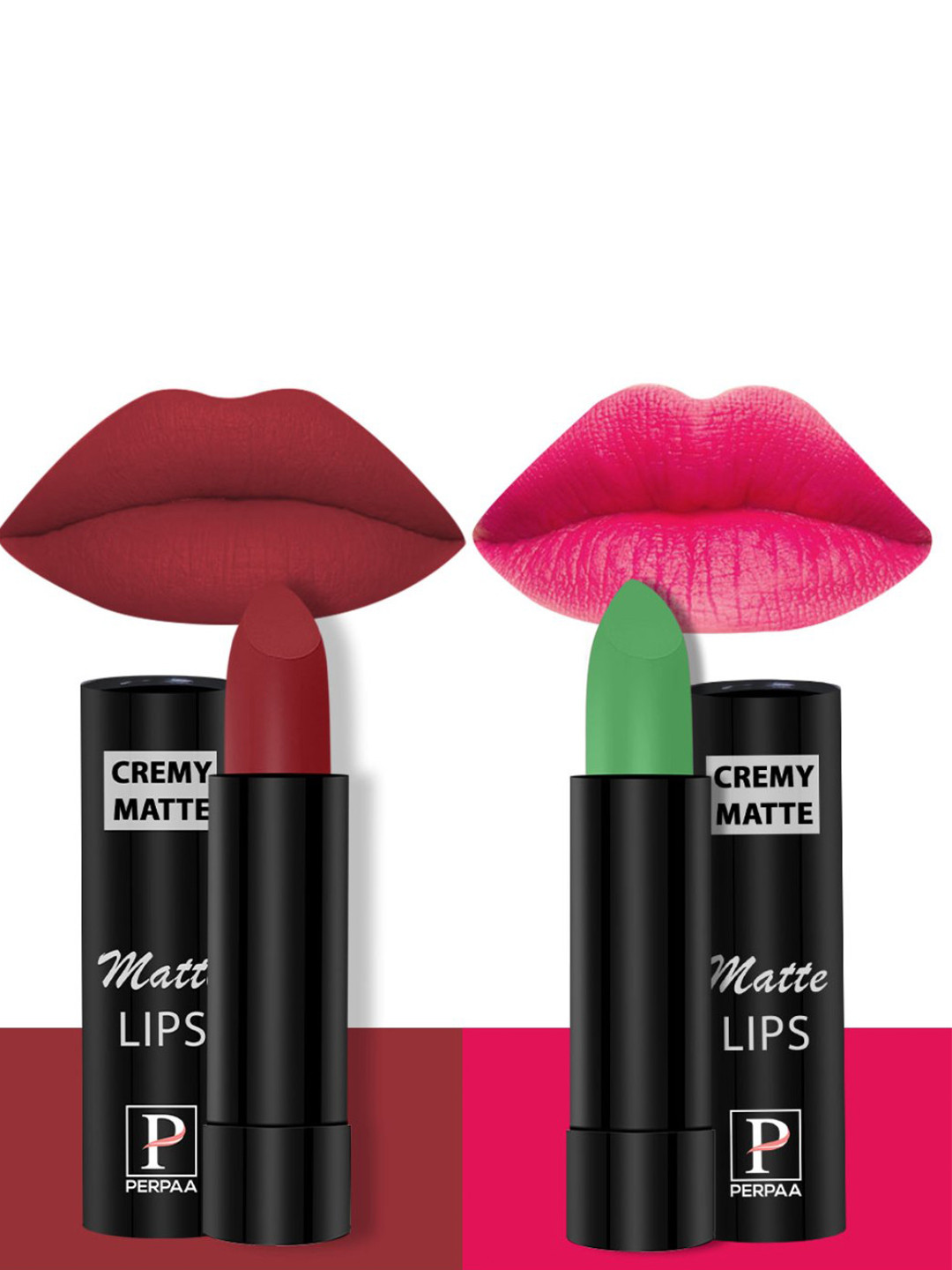 PERPAA Set of 2 Cremy Matte Long Lasting Lipsticks 3.5g Each - Natural Pink + Rose Red