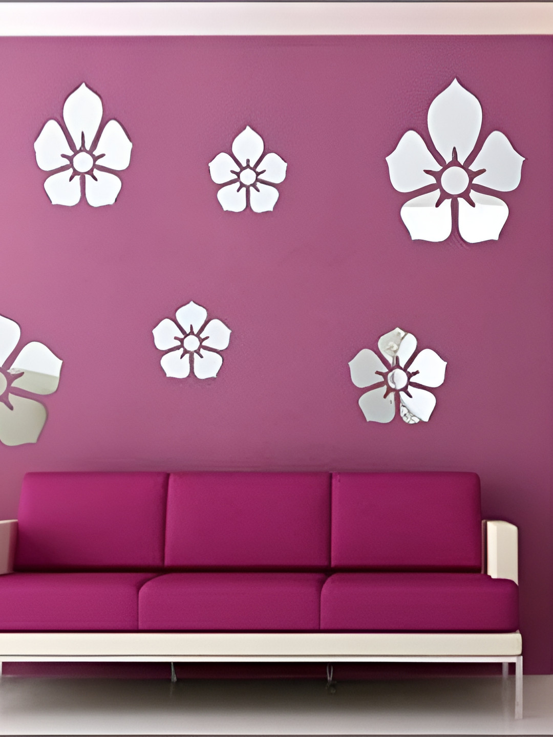 Wall1ders Silver Toned 8 Pieces Floral Acrylic Wall Stickers