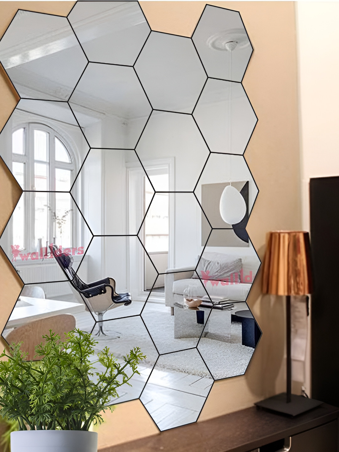 Wall1ders Silver Toned 20 Pieces Hexagon-shaped Acrylic Mirror Wall Stickers