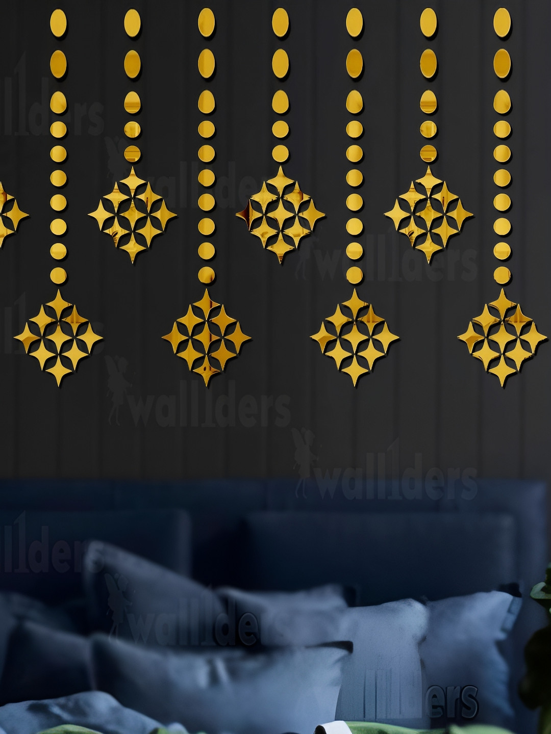 Wall1ders 230 Pieces Gold Toned Stars & Dots Mirror Wall Stickers