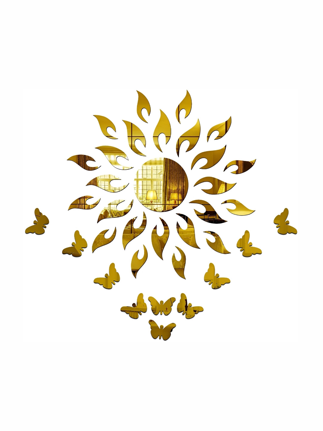 Wall1ders Sun with Extra Flame & Butterflies Acrylic Mirror Wall Stickers