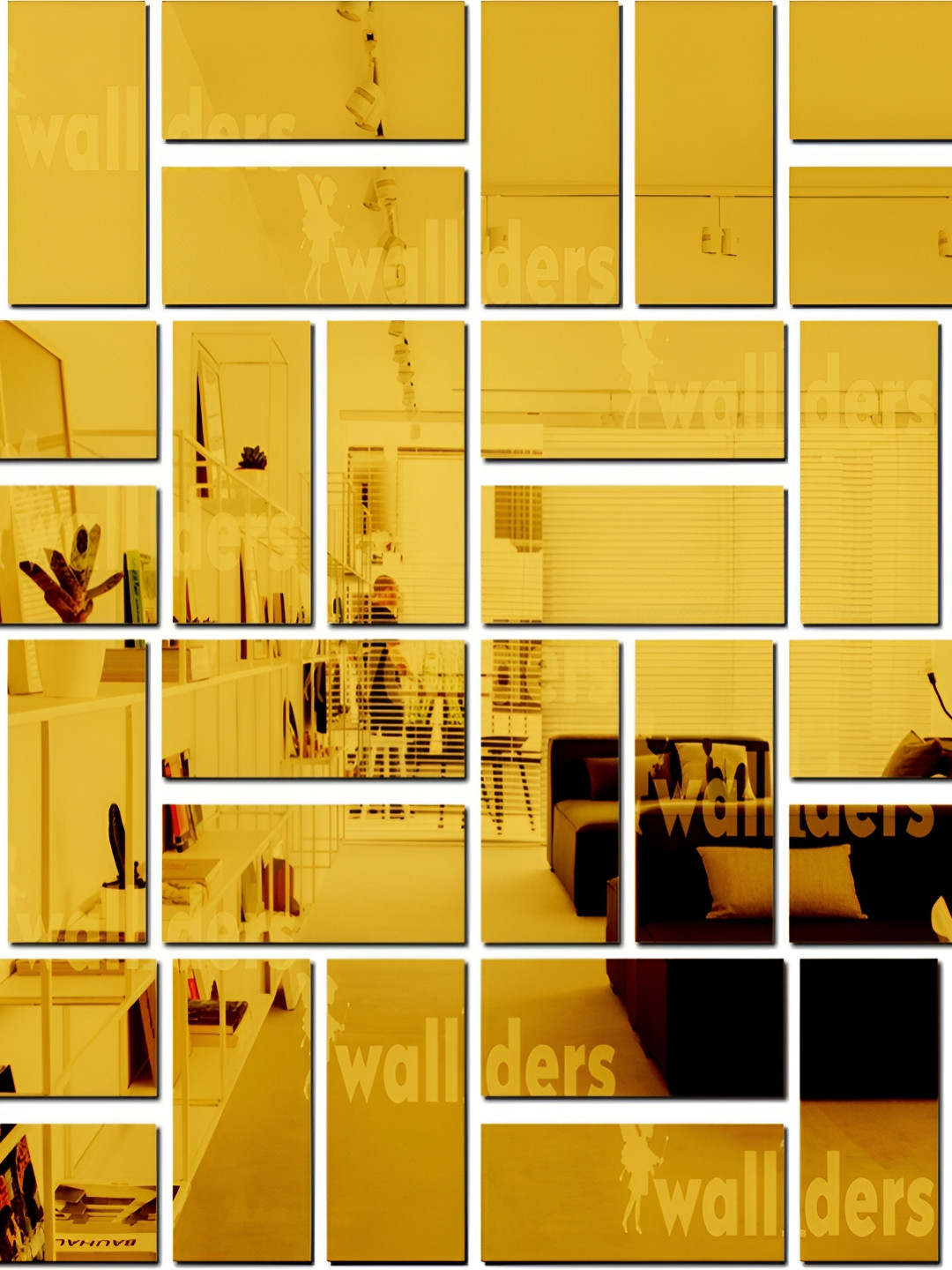 Wall1ders Gold Toned 30 Pieces Rectangle-shaped Acrylic Mirror Wall Stickers