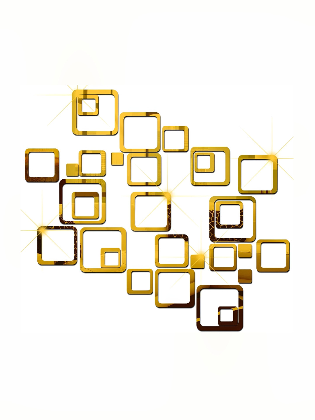 Wall1ders Gold Toned 30 Pieces Square-shaped 3D Acrylic Mirror Wall Stickers