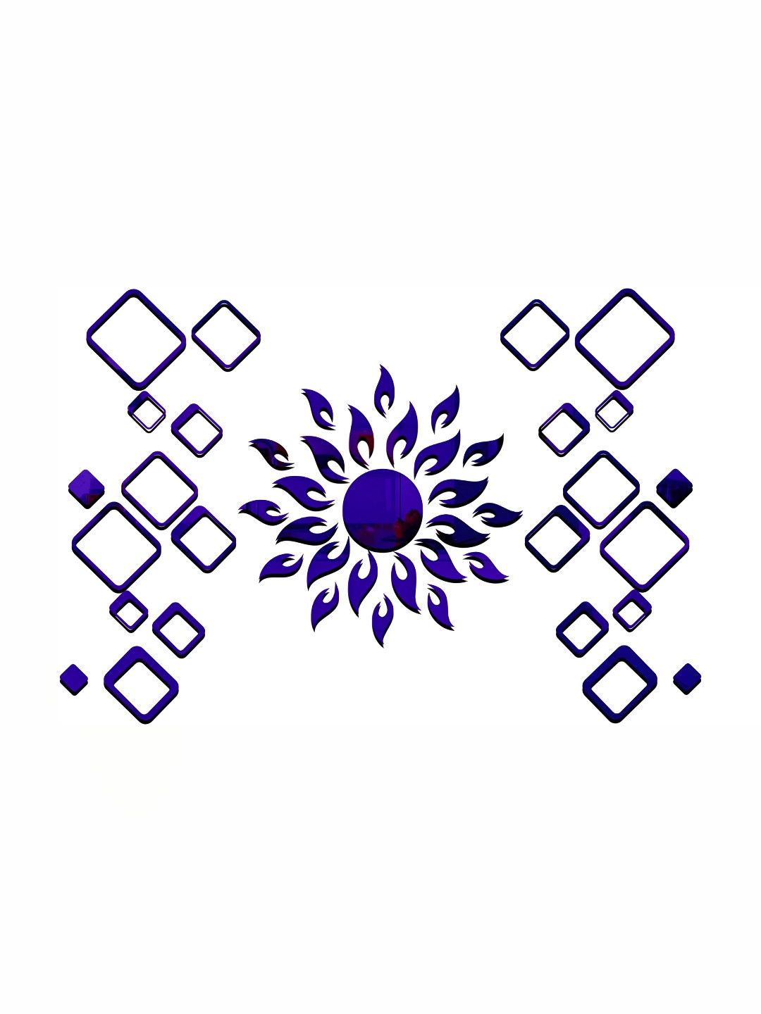 Wall1ders 49 Pieces Blue Sun With Square Mirror Wall Stickers