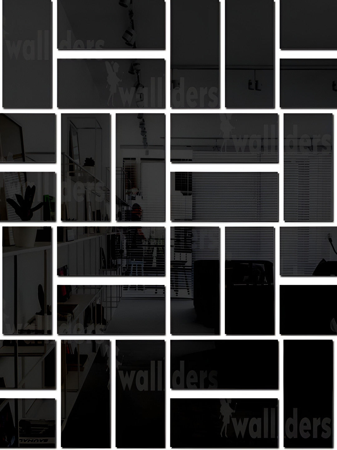 Wall1ders 32 Pieces Black Rectangle Mirror Wall Stickers