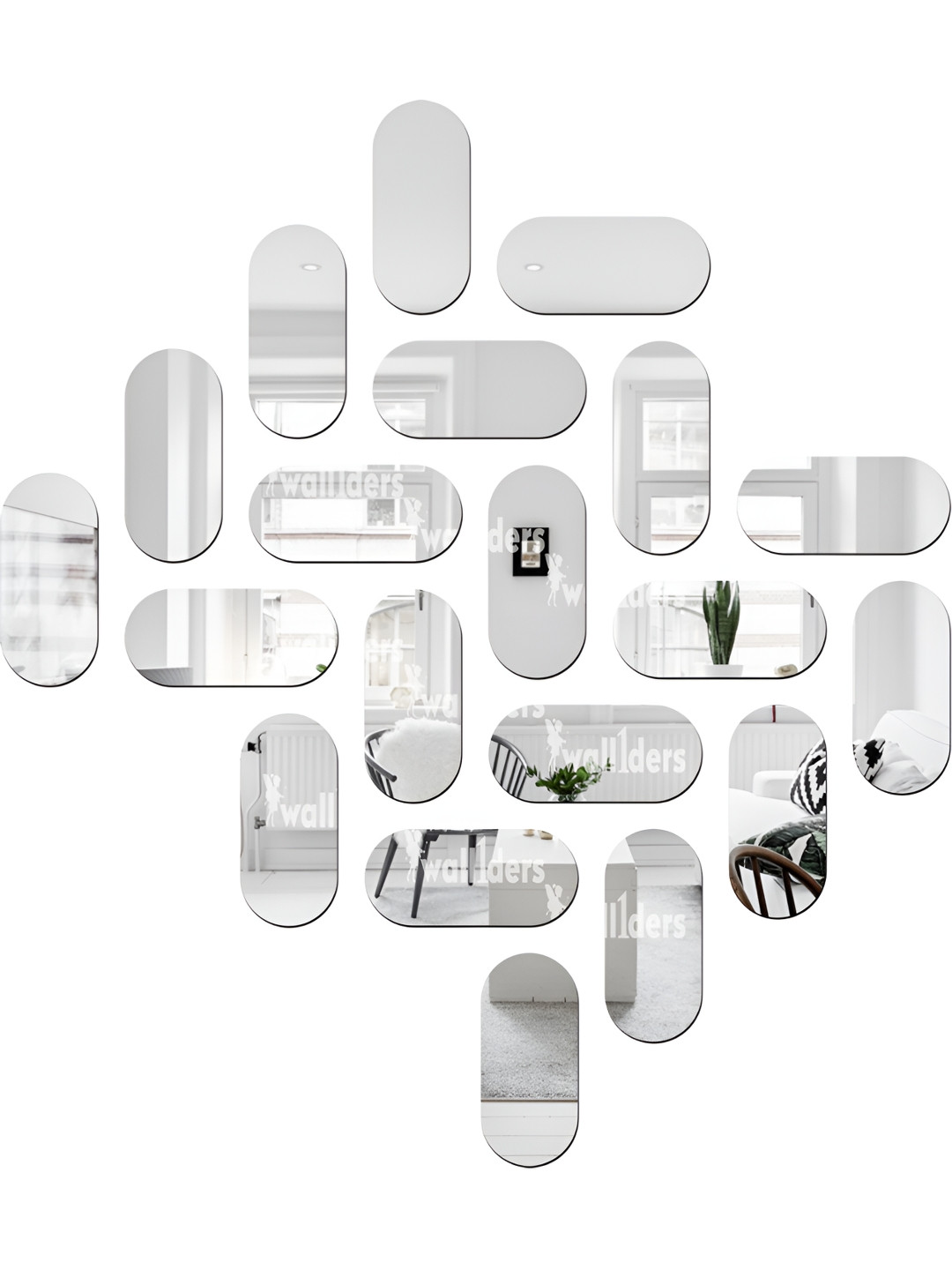 Wall1ders 20 Pieces Silver Toned Pill Shape Mirror Wall Stickers
