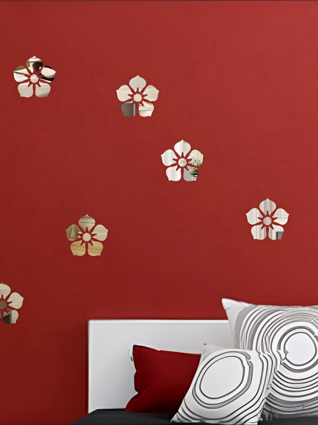 Wall1ders 8 Pieces Silver Toned Flower Mirror Wall Stickers