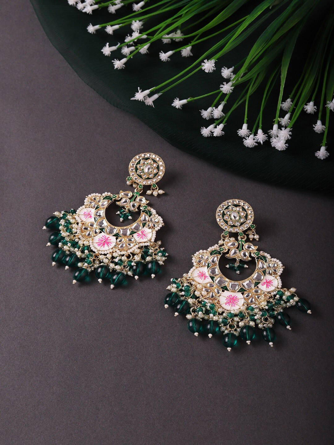 Cierra Gold-Plated Artificial Stones-Studded & Beads-Beaded Chandbalis