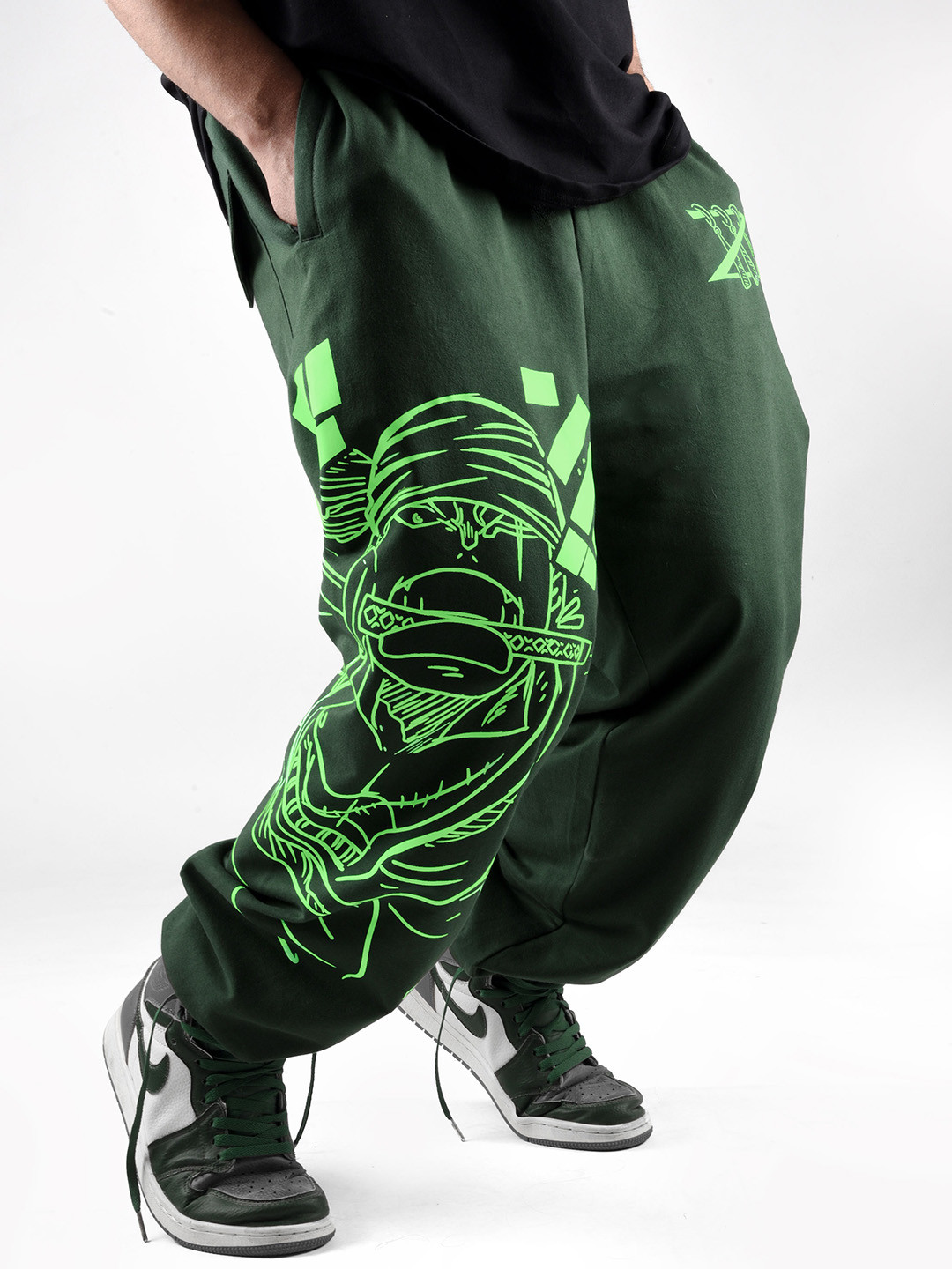 COMICSENSE Men One Piece Anime Pirate Hunter Neon Cotton Baggy Fit Jogger Track Pants