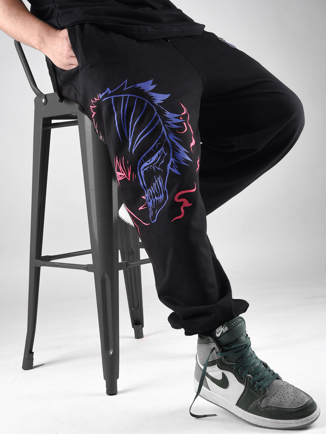 COMICSENSE Men Bleach Anime Soul Reaper Neon Printed Cotton Baggy Fit Joggers