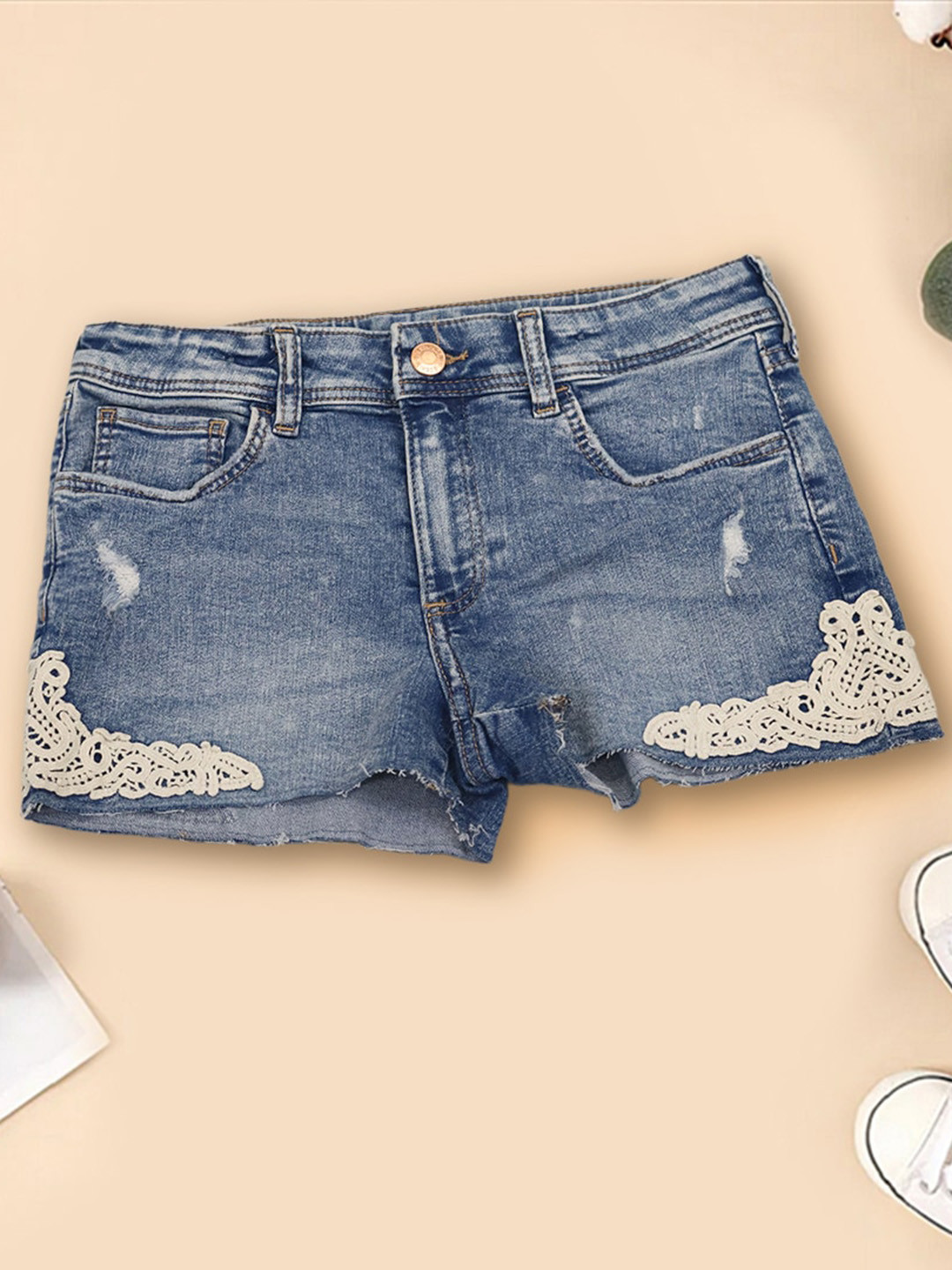 INCLUD Girls Washed Cotton Denim Shorts