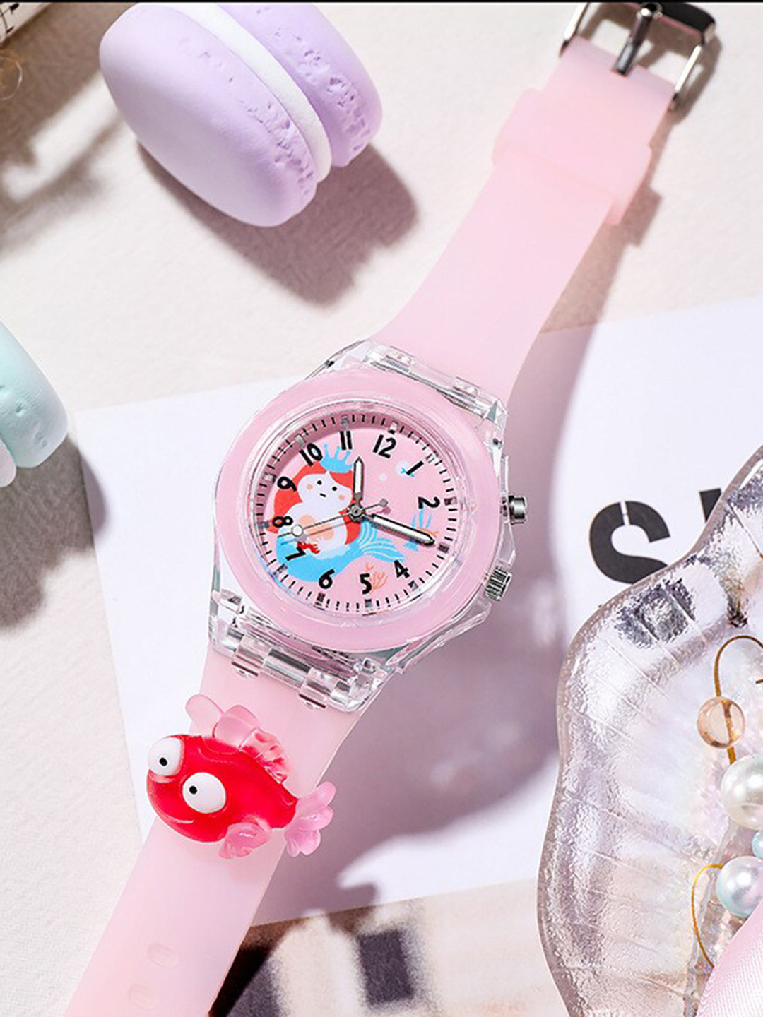 WANTON Kids Printed Dial & Straps Analogue Watch KD-60 Pink Fish