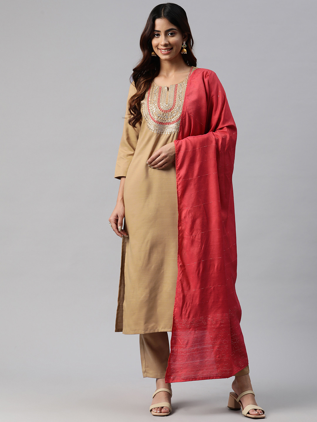 Yuris Women Yoke Design Regular Sequinned Kurta with Trousers & With Dupatta