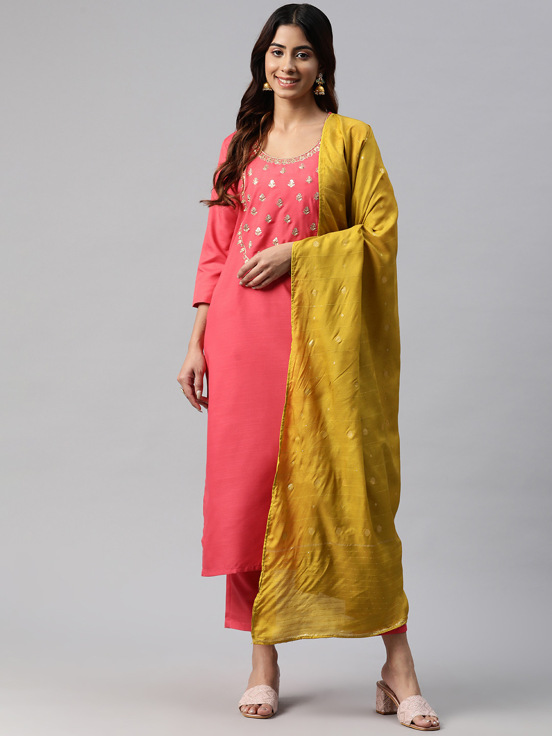 Yuris Women Ethnic Motifs Regular Sequinned Kurta with Trousers & With Dupatta