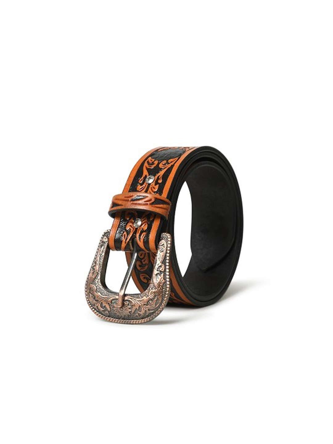 MaheTri Western Cowboy Leather Belt - Black & Brown