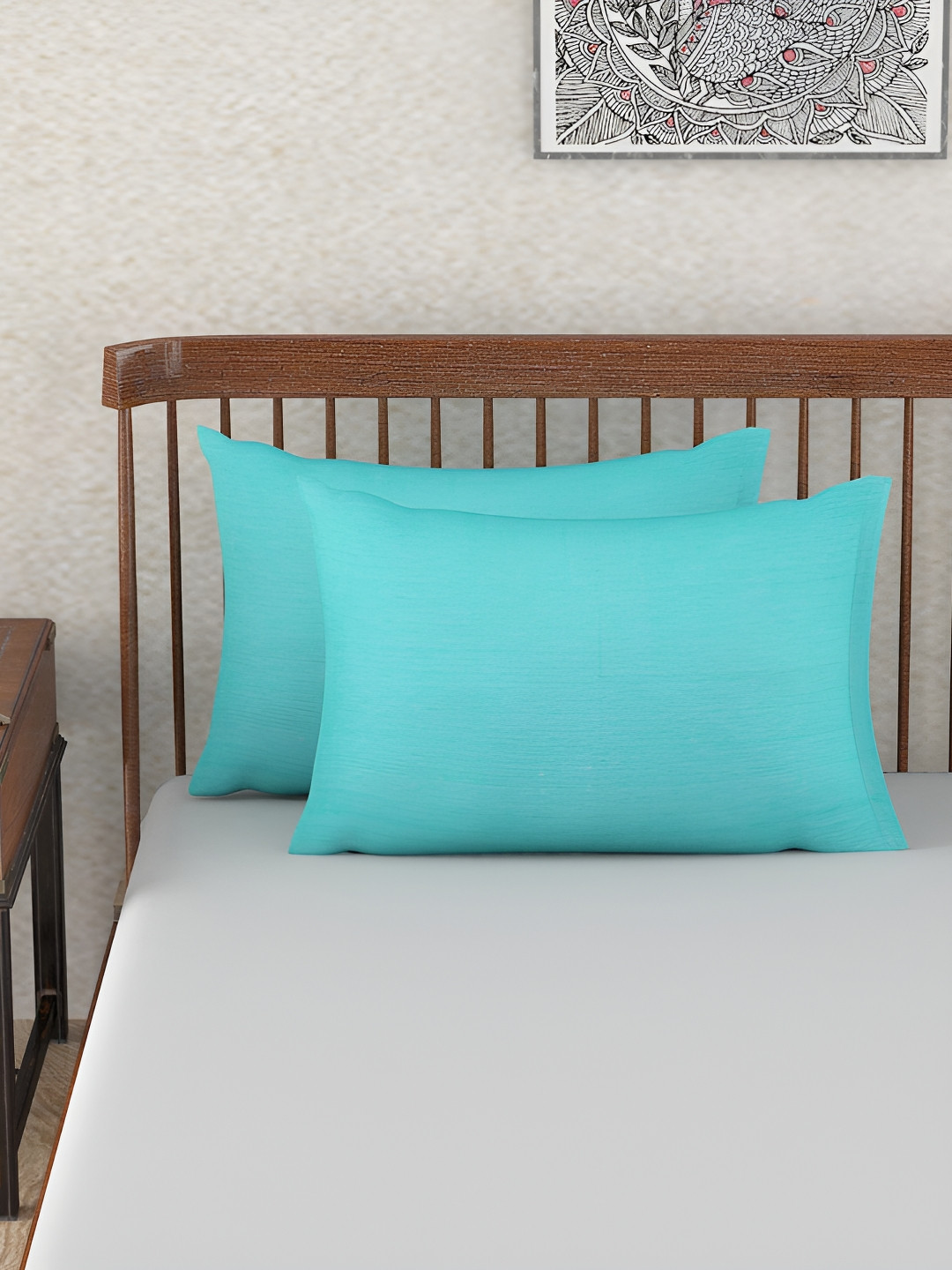 Fabindia Turquoise Blue 2 Pieces Pure Cotton Rectangle Pillow Covers