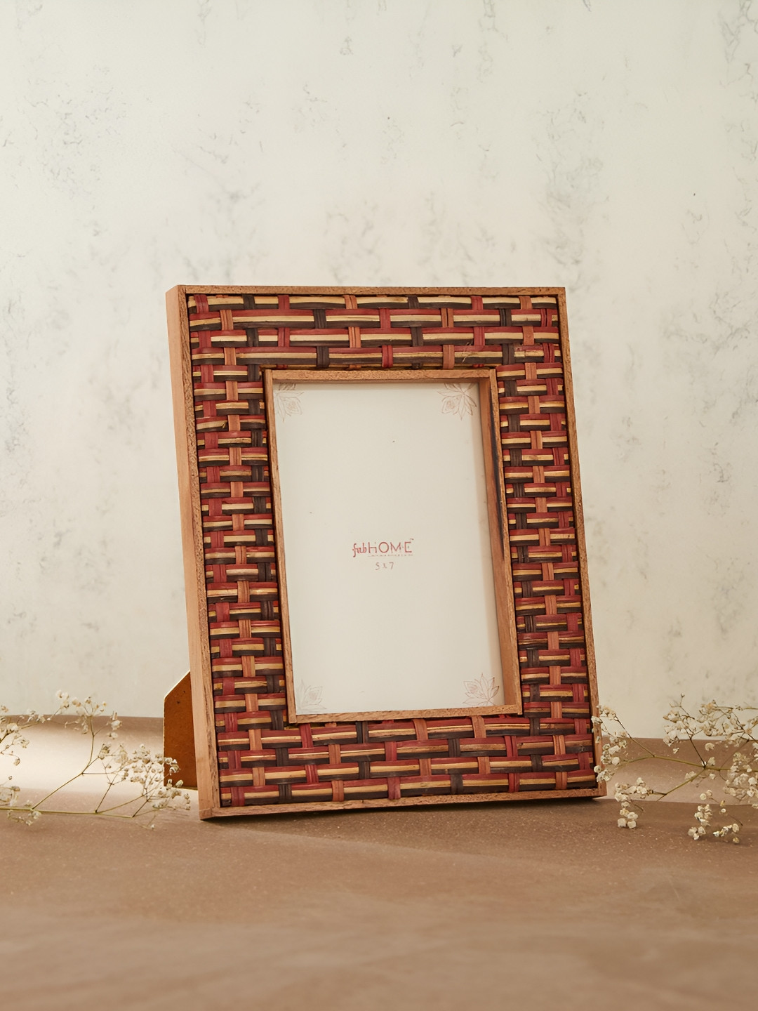 Fabindia Off White & Red Thar Woven Table Photo Frame