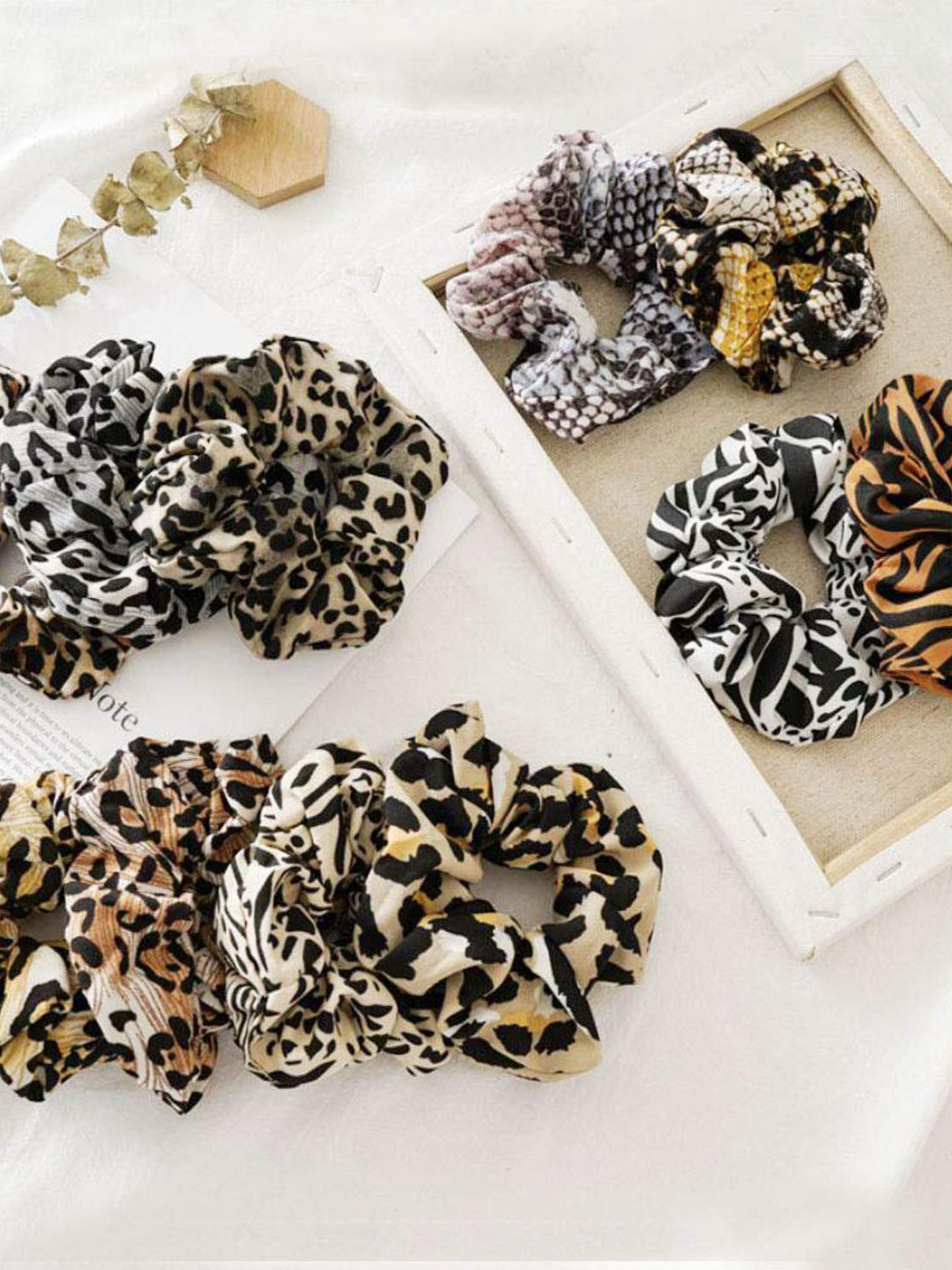 DN Creation Set Of 6 Animal Printed Assorted Scrunchy Ponytail Holders