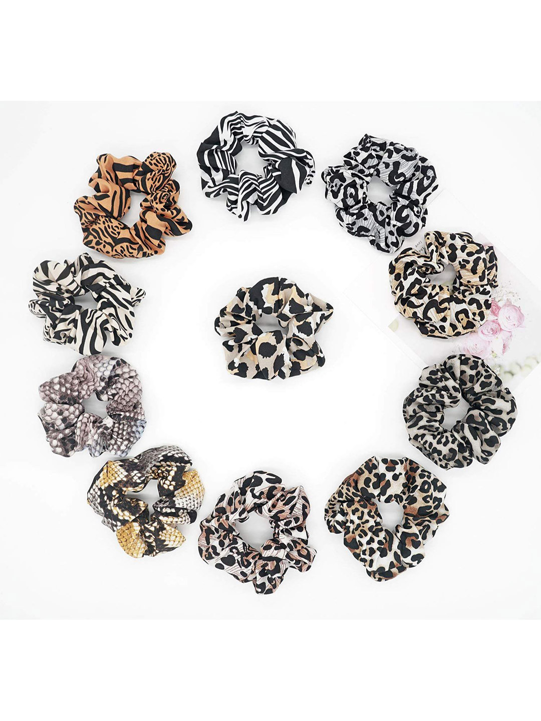 DN Creation Set of 12 Assorted Animal Print Scrunchies