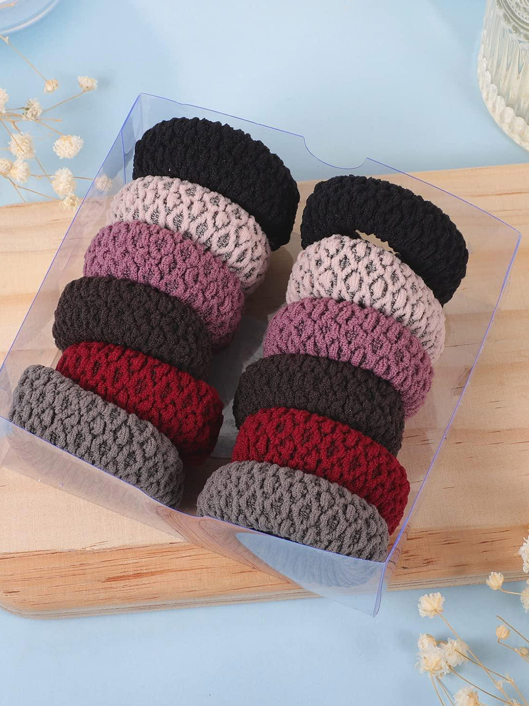 DN Creation Women Set of 12 Assorted Textured Scrunchies