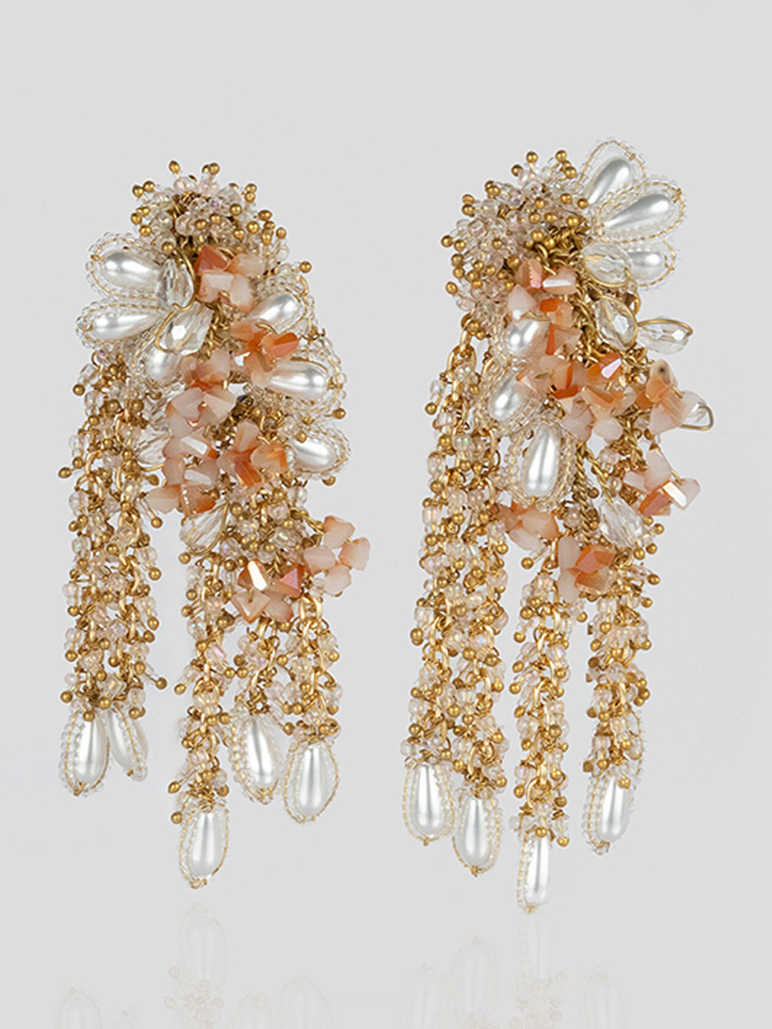 D'oro Stone Studded & Beaded Classic Drop Earrings