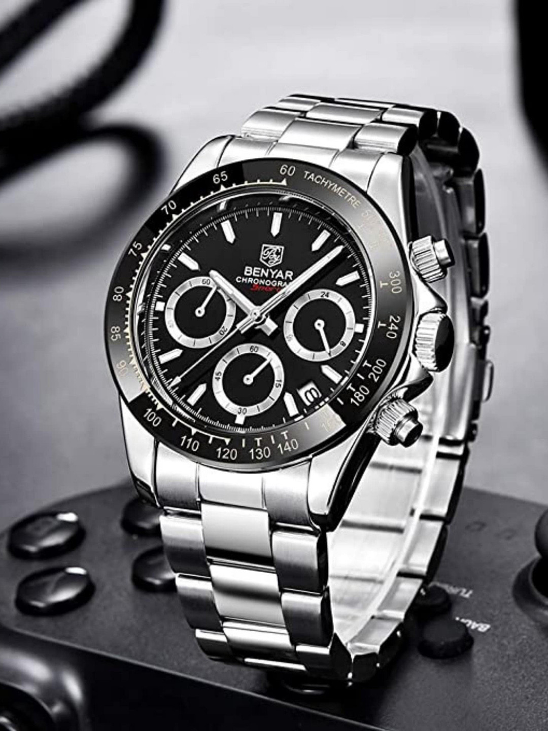 BENYAR Men Embellished Dial & Stainless Steel Straps Analogue Watch Ben-5169-Silver-Black