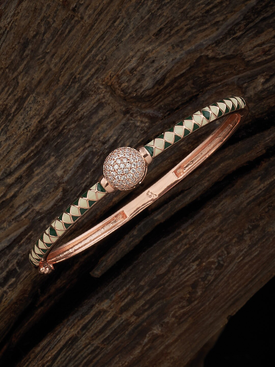 Kushal's Fashion Jewellery Rose Gold-Plated Cubic Zirconia Stone Studded Cuff Bracelet