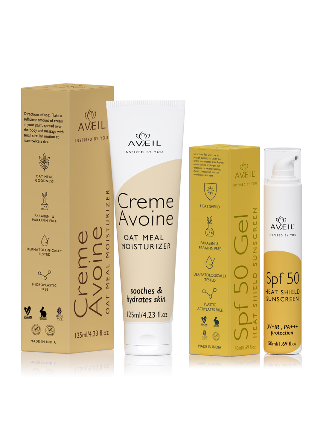 AVEIL Combo of 2 Heat Shield SPF 50 Gel Sunscreen & Skin Moisturiser