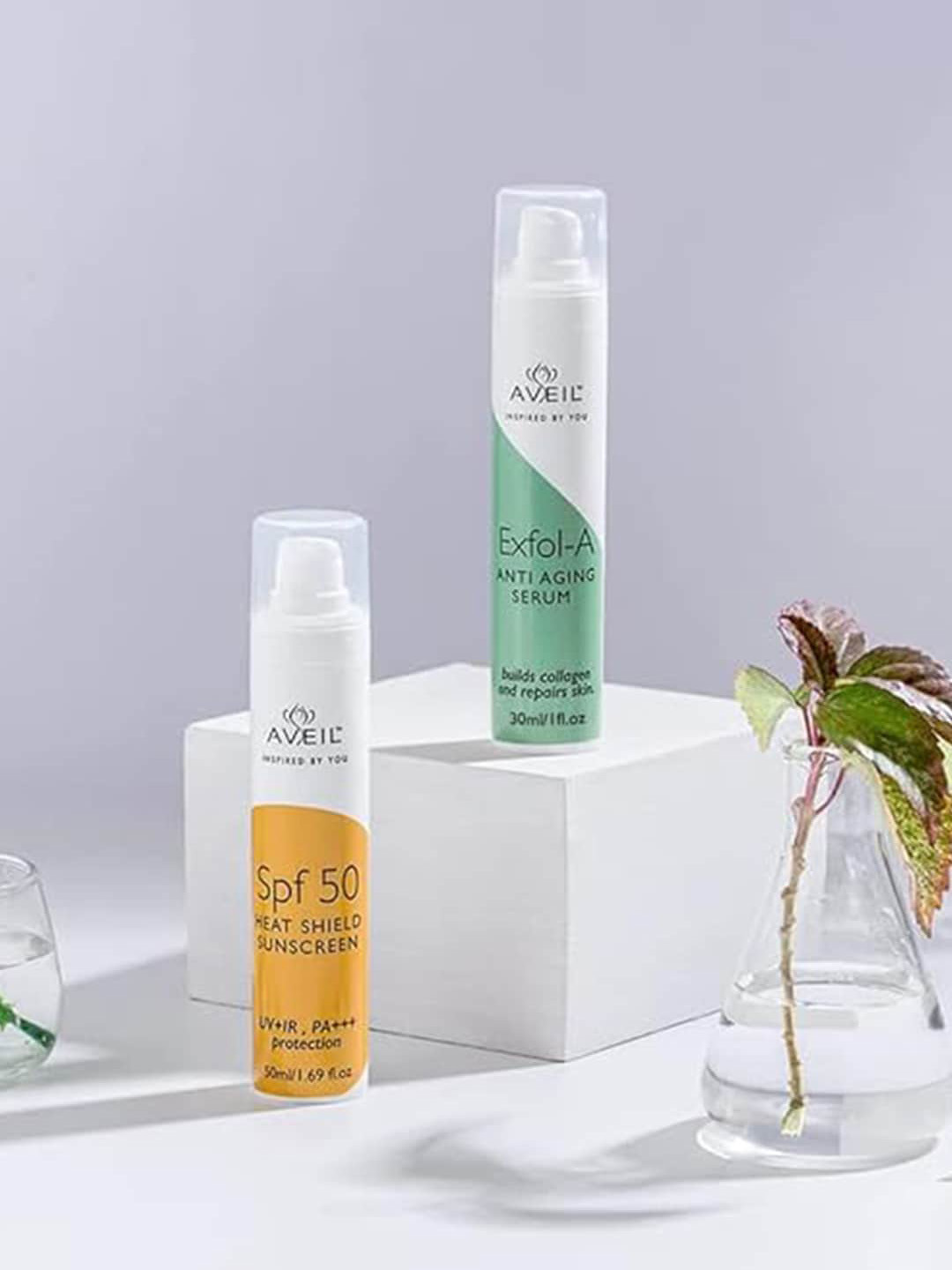 AVEIL Combo of 2 Exfol-A Anti Aging Face Serum 30 ml & Heat Shield SPF 50 Gel Sunscreen