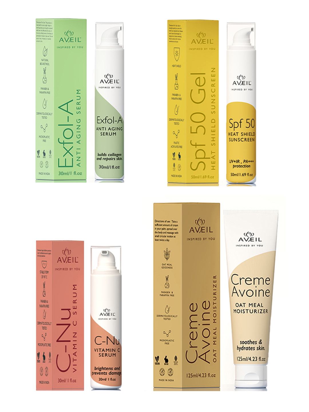 AVEILCombo Pack of C-Nu, Avoine, Heat Shield & Exfol-A