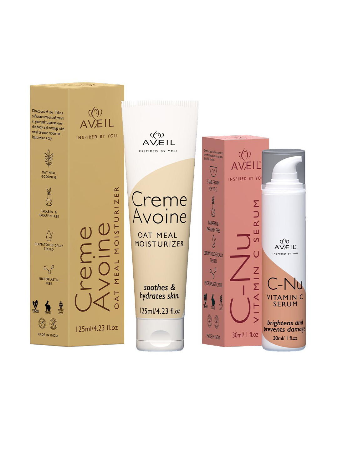 AVEIL Combo of 2 C-Nu Vitamin C Serum 30 ml & Creme Avoine Oatmeal Moisturiser