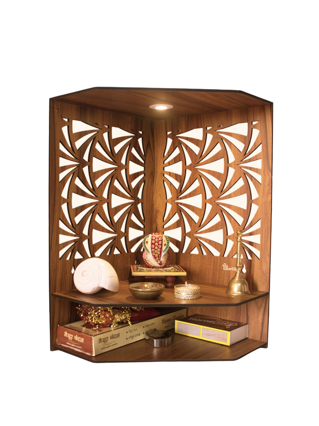 HEARTILY Brown Textured Wooden Pooja Mandir