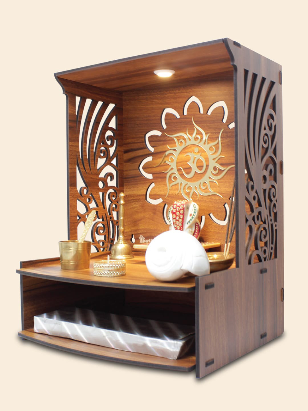 HEARTILY Laabh Brown Textured Home Pooja Shelves