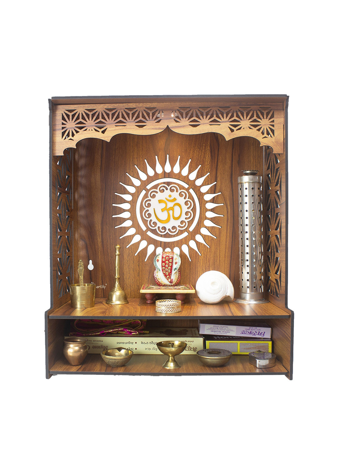 HEARTILY Brown Textured Wooden Pooja Mandir