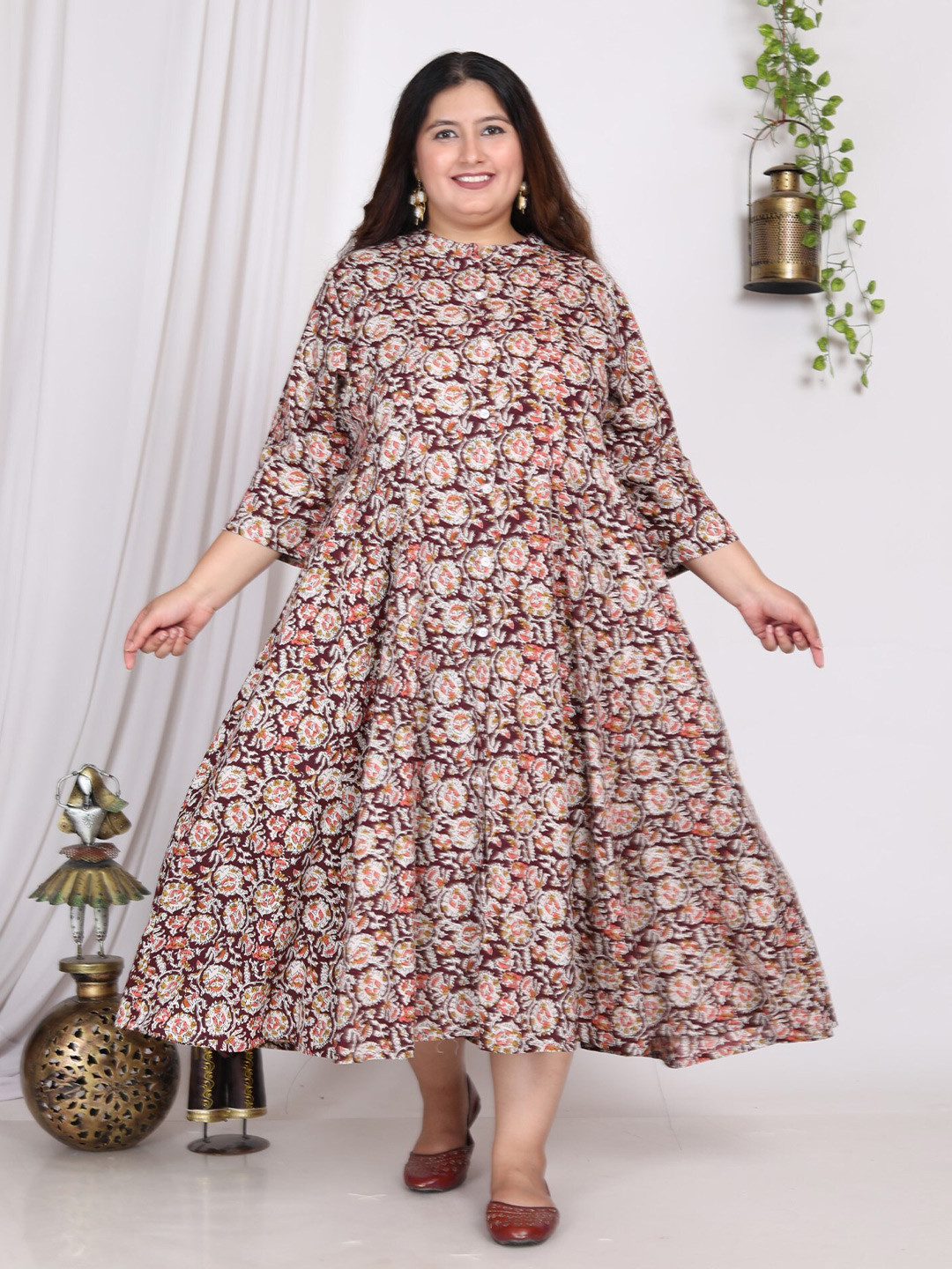 KALINI Floral Print A-Line Midi Dress