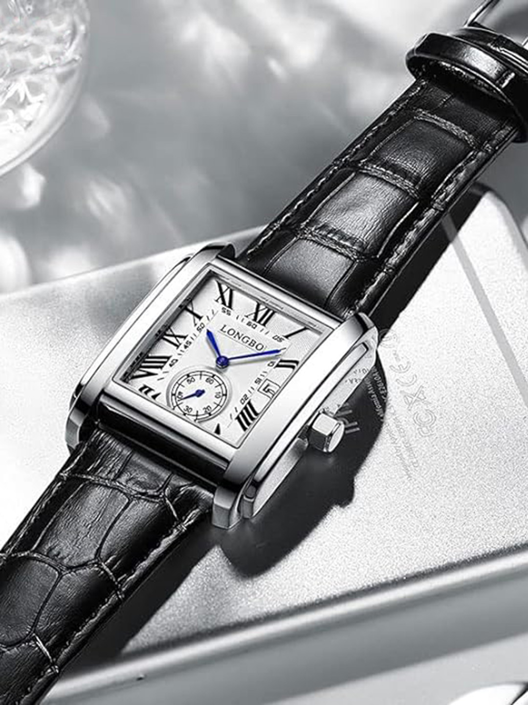 LONGBO Men Embellished Dial & Leather Straps Analogue Watch Long-83163-Black-White